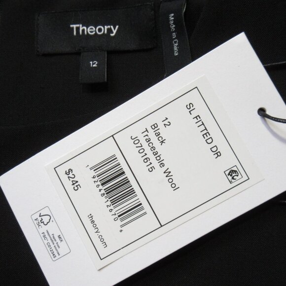 NWT Theory Sleeveless Fitted Sheath in Black Traceable Wool Dress 12 - Picture 5 of 5